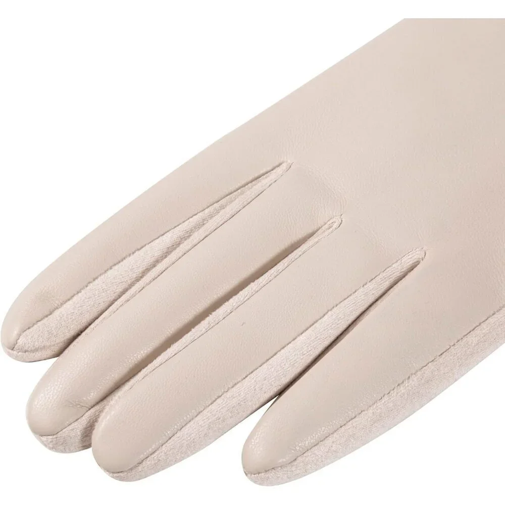 Women's White Winter Leather Suede Gloves Wool Lined Windproof Touchscreen